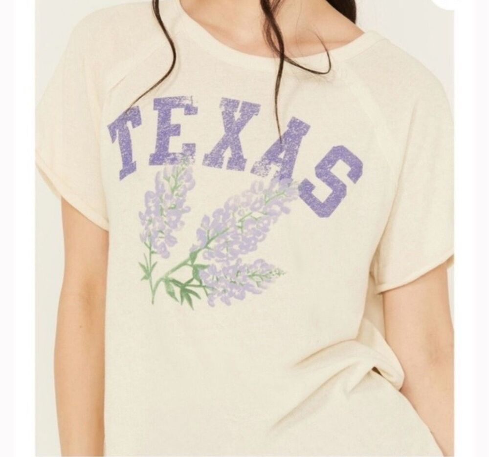 Free People We The Free Texas State Flower Bluebonnet Graphic Tee Cream M NEW - Picture 6 of 13